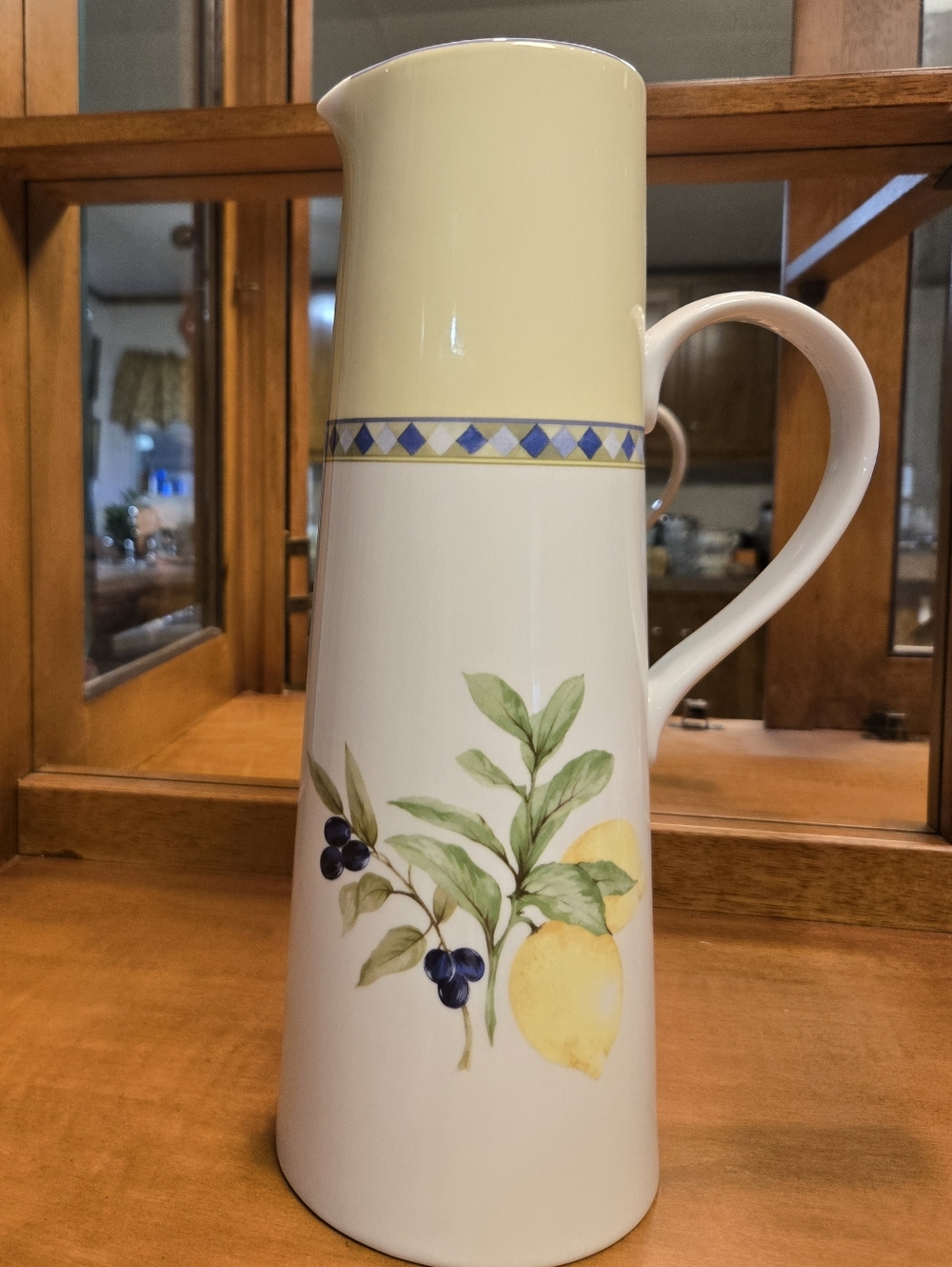 Royal Doulton:Tall Ceramic Lemon & Berry Pitcher in Cream and Yellow
